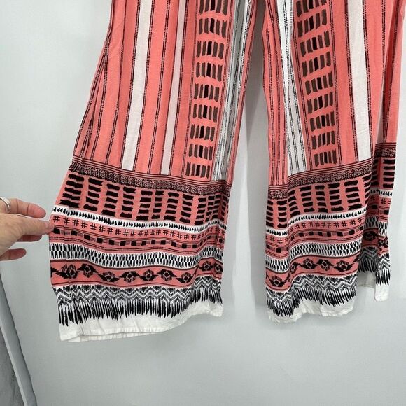 Peach Puff Multicolor Geometric Boho Long Wide Leg Flare Pants Size Medium - Picture 2 of 6